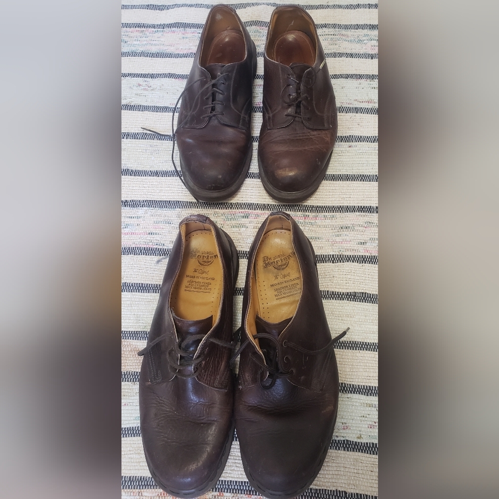 2 Vintage Dr. Martens Men's Leather Shoes Brown 10US and 12US Made in england.